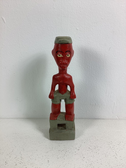 Estatua africana de madera coloreada, arte naif Baule, Costa de Marfil