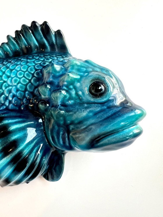 Image 1 of Italienische Fisch-Wandfigur aus Keramik. 20 cm. 1980er Jahre.