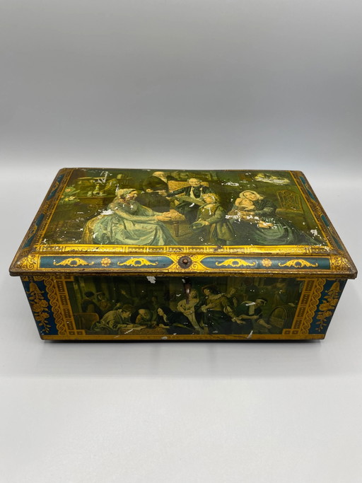 Afsluitbare blikken doos, decoratie met meesterwerken, Widow J. Bekkers & Son Dordrecht – decoratieve objecten, Iron