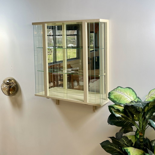 White Hanging Display Case With Glass Slats