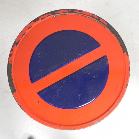 Image 1 of Bistro table with cast iron leg and traffic sign as top, 1920s, Paris