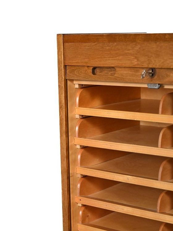 Image 1 of Scandinavische eikenhouten archiefkast met verticale roldeur, S.K.N., 1963