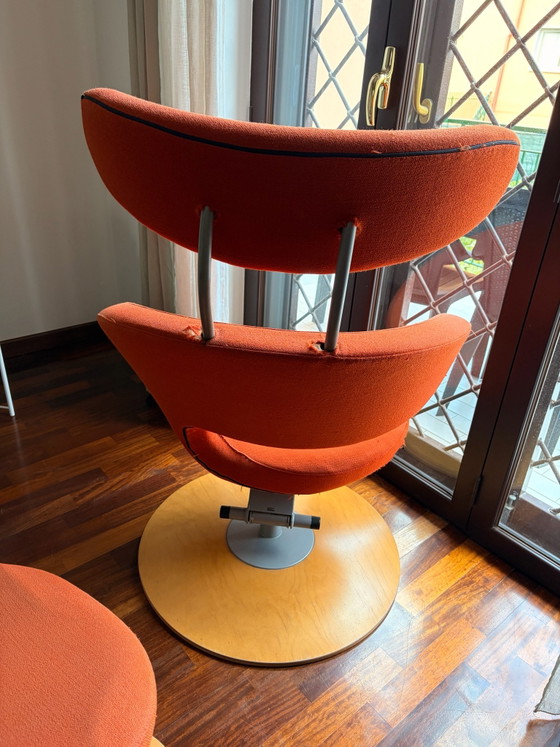 Peel ergonomic Armchair by Variér (Stokke) with ottoman - Olav Eldøy, Metal, Textile, Brown (photo 4 of 10)