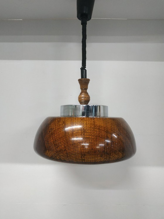 Image 1 of Space age 'honeycomb' 60s-70s design pendant lamp gold brown (height adjustable).