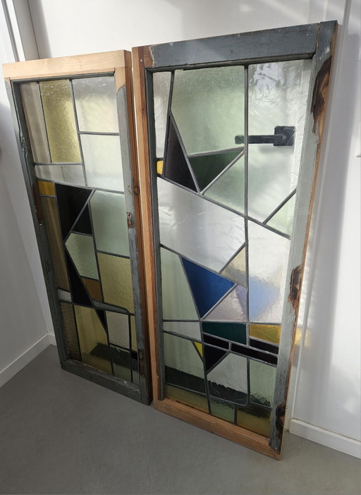 Ensemble de vitraux Art Déco anciens 50x130 cm.