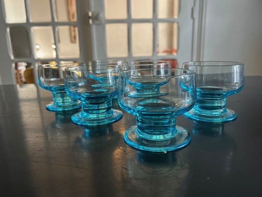 6 bicchieri di cristallo blu 1970
