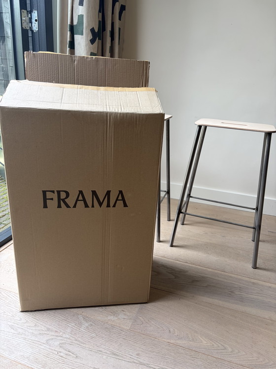 Image 1 of Frama ADAM stool | raw steel | natural leather | H65 | bar kruk