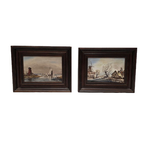 Winter landscape paintings on panel, 2nd half of the 20th century