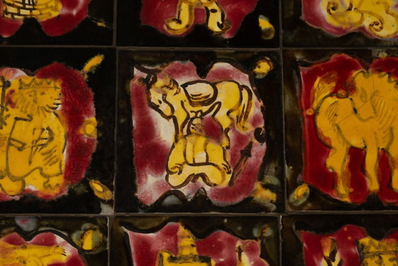 Image 1 of Guillerme et Chambron. Guéridon en chêne et céramique. Années 1970-80