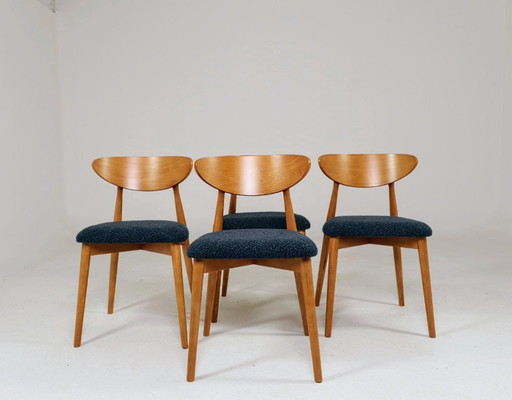 Scandinavische eetkamerstoelen set van 4, marineblauw met krullend design