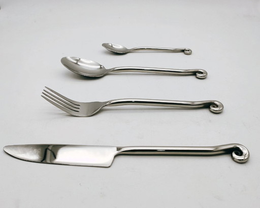 Set of 4 stainless steel flatware - organic swirls/spirals - original vintage dinner service