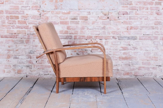 Restored Art Deco Reclining Armchair, Walnut, High Gloss, Czech. 1920s – Metal, Textile (photo 3 of 14)