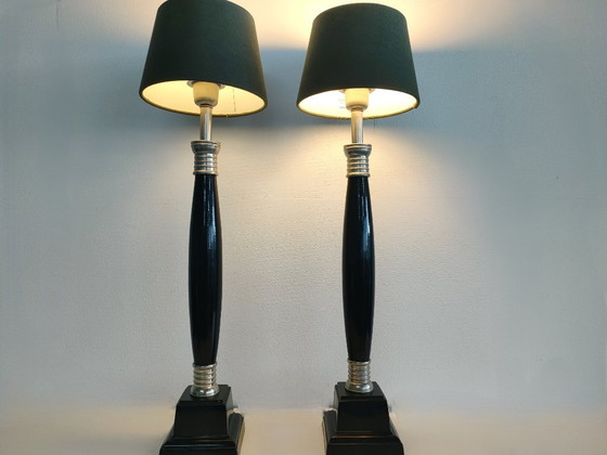 Beautiful Set of 60 cm Hollywood Regency/Neo Classic Art Deco Style Tall Vintage Table Lamps (Metal) (photo 3 of 18)
