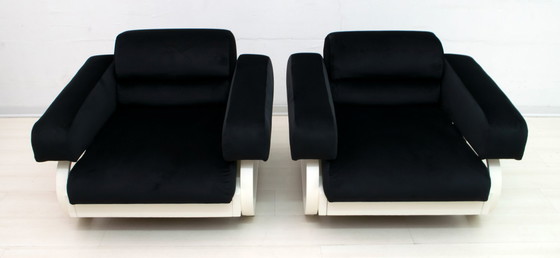 Image 1 of Paire de fauteuils en velours italiens modernes du milieu du siècle, années 1960