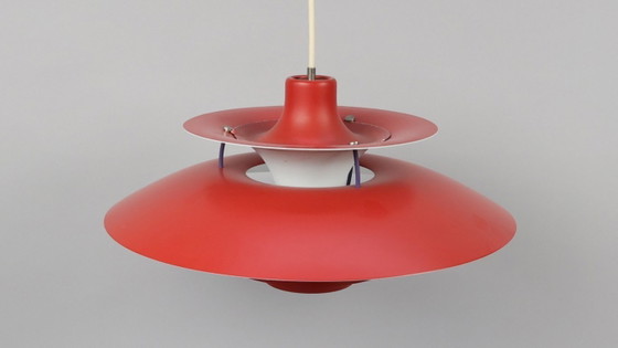 Image 1 of Rode PH 5 plafondlamp van Poul Henningsen voor Louis Poulsen, Denemarken, jaren 80
