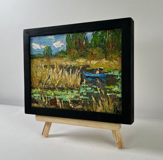Image 1 of Original Oil Painting Summer River Landscape Where water sleeps