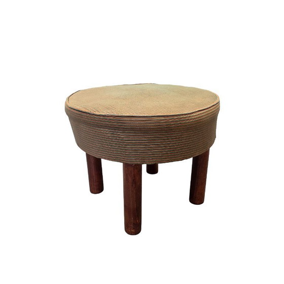 Image 1 of Vintage ottoman/stool with ribbed fabric, circa 1970s