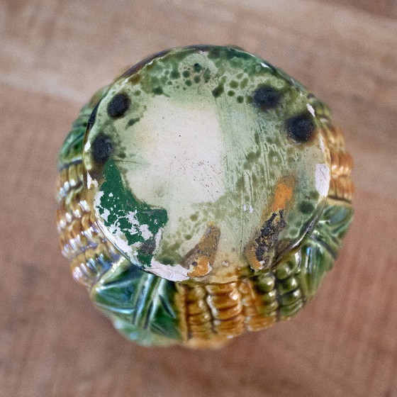 Image 1 of Vintage Franse Majolica keramische maïsvaas: Barbotine aardewerk, jaren '50