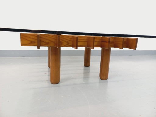 Table basse italienne carrée vintage Kyoto par Gianfranco Frattini pour Knoll en bois de frêne et verre des années 70