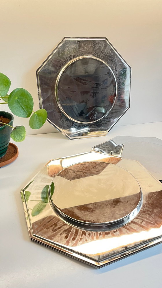 Image 1 of Set van 6 vintage zilveren metalen borden