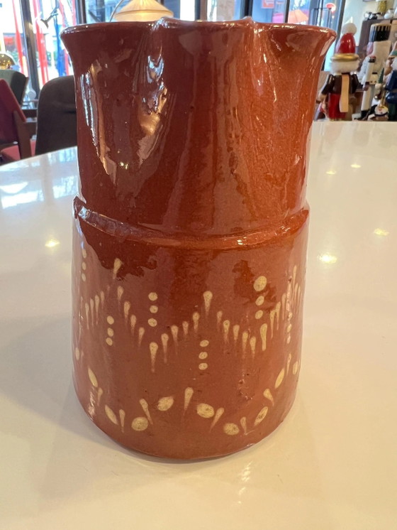 Brocca in Ceramica Vintage | Anni '70 | Marrone-rossastro con decorazioni beige | Piccolo Vaso di Fiori (photo 2 of 5)