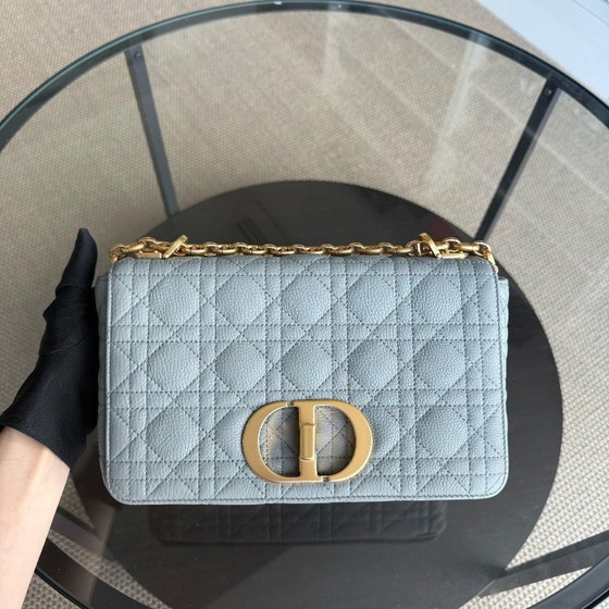 Image 1 of DIOR CARO MEDIUM - PELLE DI VITELLO GRAMMATIZZATA CANNAGE, GRIGIO, FERRAMENTA ORO