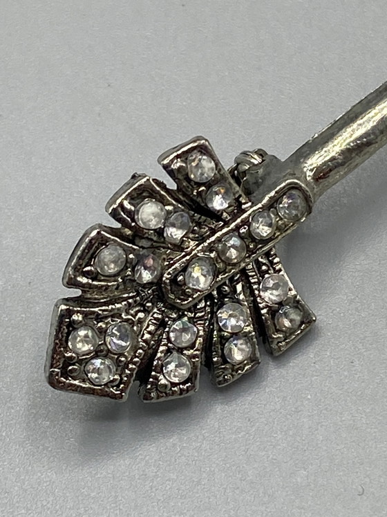 Vintage Silver-Tone Metal Brooch Barrette with Rhinestones – Decorative Objects (photo 4 of 5)
