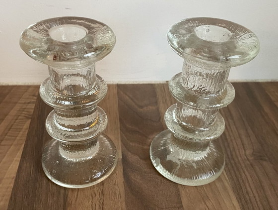 Image 1 of Pukeberg - Due candelabri in vetro ghiacciato disegnati da Stafan Gellerstedt