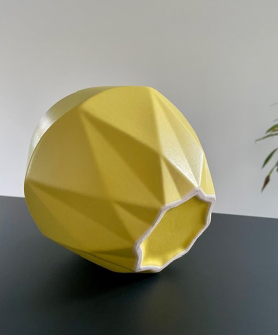 Image 1 of Design flower pot with geometric facets in yellow