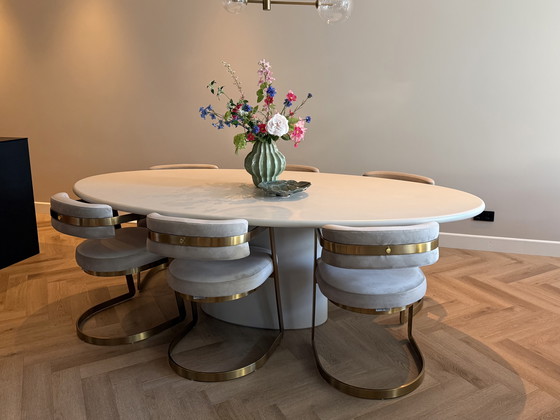 Image 1 of 8x Richmond Beige Velvet Dining Chairs