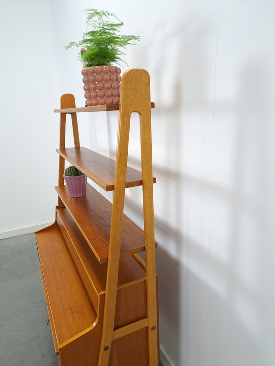 Image 1 of Teak Veneer Cabinet From Sweden With Drawers, Shelf And Extendable Shelf