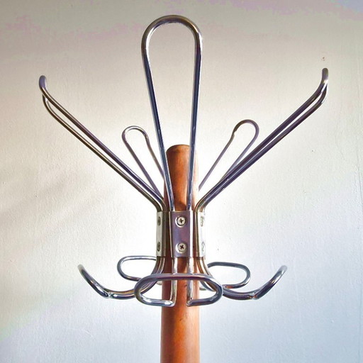 Vintage 1950s Chevillotte Coat Rack, Wood & Metal, Rockabilly Style