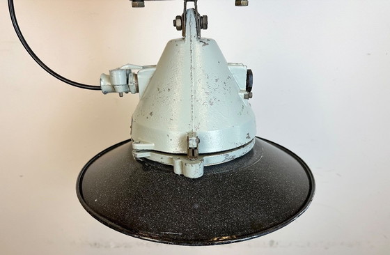 Image 1 of Grey Cast Aluminium Explosion Proof Lamp with Enameled Shade, 1970s