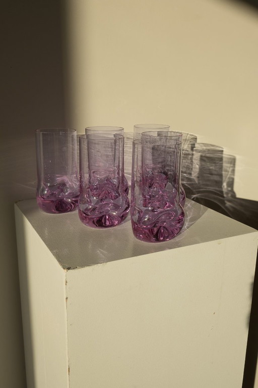 Vintage italienische Kristallgläser in Flieder – 6er-Set