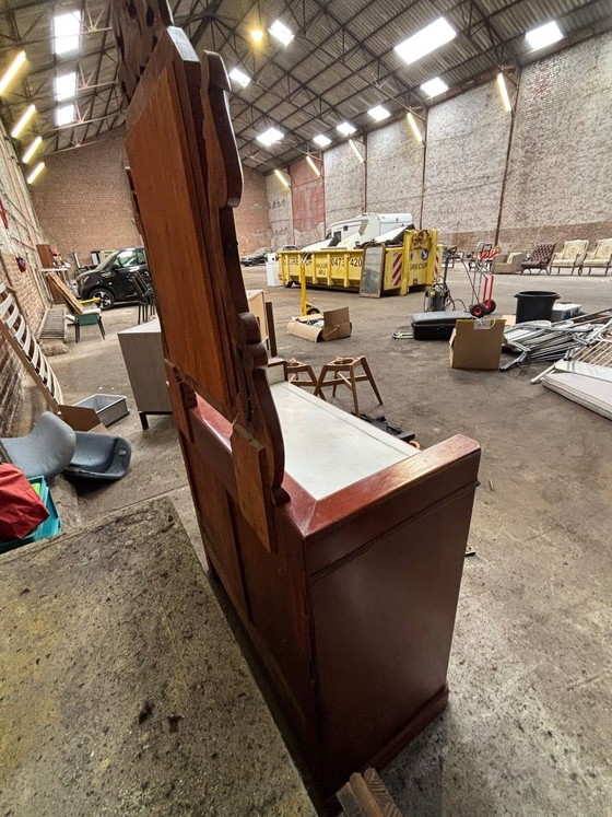 Image 1 of Antique chest of drawers / dressing table with marble top and mirror