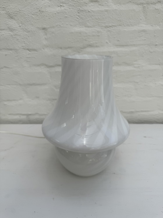 Image 1 of Vintage Murano 'Mushroom' Table Lamp – White Swirl Glass – 1970s