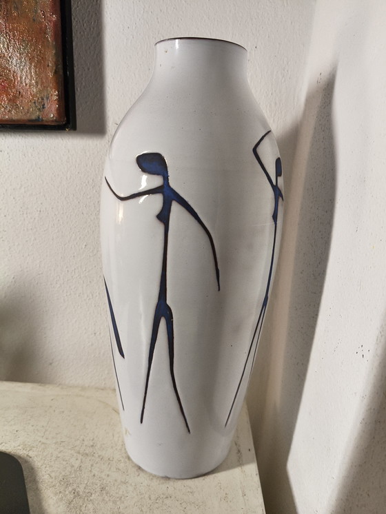 Image 1 of Vintage design modernist ceramic vase by Hans Wagner with stylized abstract figures