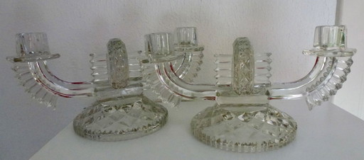 2 bougeoirs en verre pressé Art Déco Feigl & Morawetz