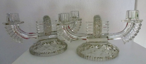 Image 1 of 2 bougeoirs en verre pressé Art Déco Feigl & Morawetz