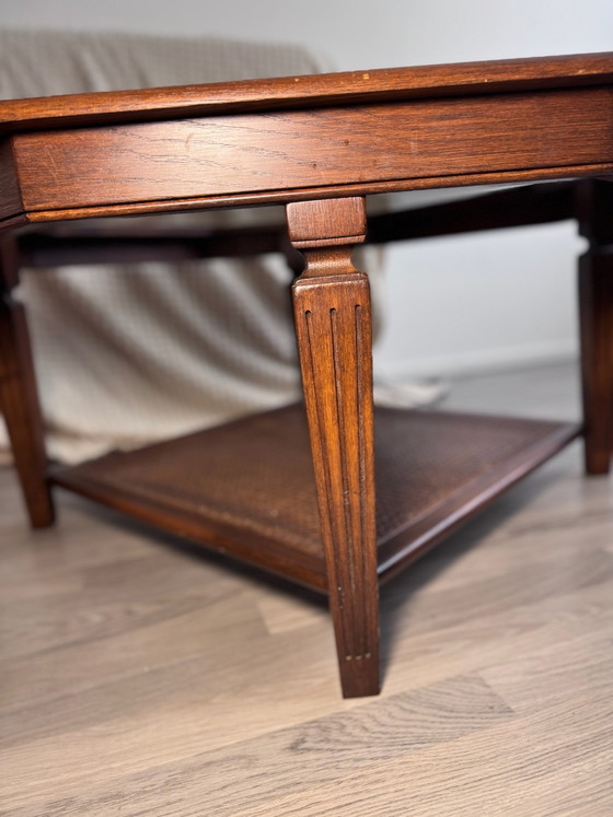 LOTUS tavolino da caffè in ciliegio ottagonale piano vetro e canna intrecciata, Tavolini da caffè, Legno (foto 4 di 12)