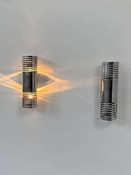 Paar antike, verchromte Metall-Wandleuchten mit Federmechanismus, Frankreich, 1970