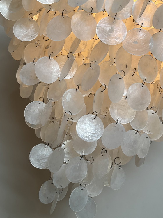 Image 1 of Xl lampe pendante vintage en coquillage capiz chandelier cadre doré