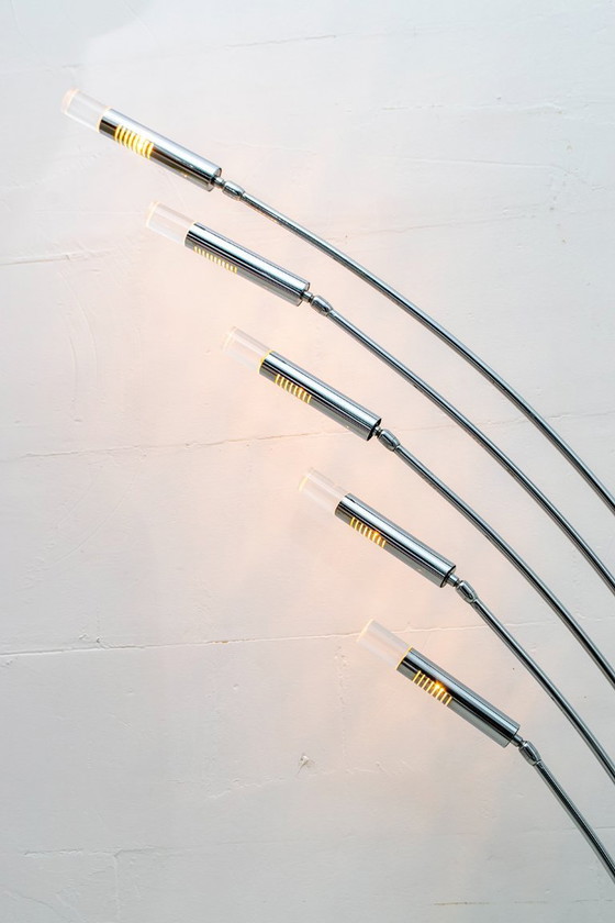 Image 1 of Midcentury Italian Arched Floor Lamp 5 Lights Chrome Metal and Lucite, 1960s