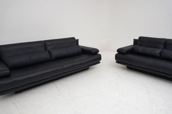 Rolf Benz 6500 Set Sofà Tre posti Due posti Pelle blu scuro (foto 9 di 13)