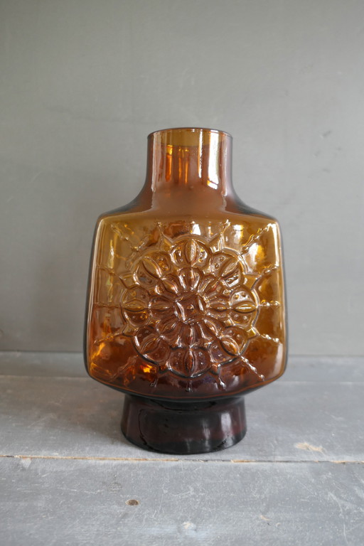 Vase vintage en verre Empoli à décor ensoleillé