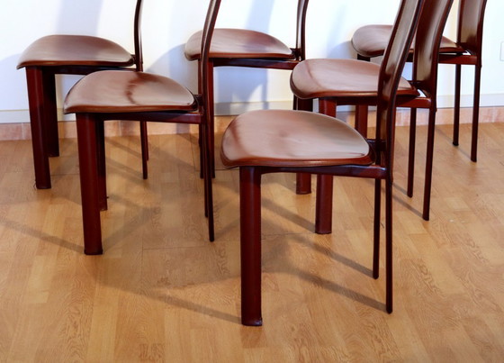 Image 1 of Ensemble de 6 chaises de salle à manger Lara de Giorgio Cattelan pour Cattelan Italia en cuir Bordeaux, Italie