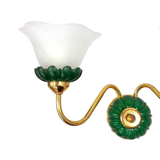 Image 1 of PRECIOSA double wall lamp | Czechoslovakia 1980s | malachite glass | brass | E14