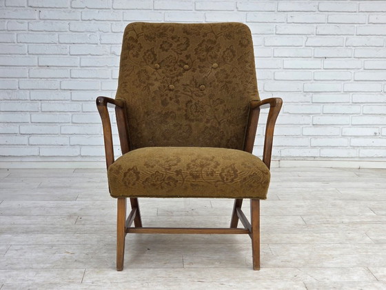 Fauteuil vintage danois des années 1960, en laine et bois de hêtre. – Textile, Wood (photo 6 of 14)