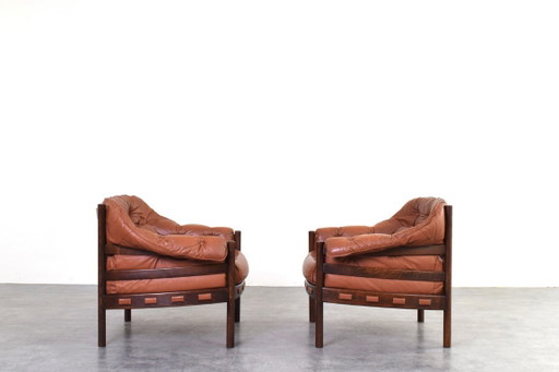 Sillones de roble y cuero de mediados de siglo, diseñados por Arne Norell para Coja, década de 1960. Juego (photo 2 of 16)
