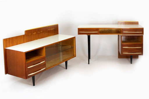 Modular Desks with White Glass Tops by Mojmir Pozar for Up Závody, 1960s, Set of 3